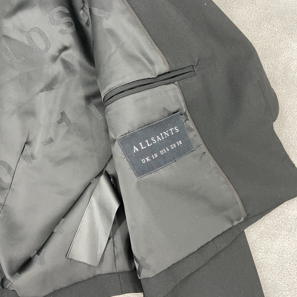 AllSaints Cropped Blazer Jacket Women's 6 Black Formal Shawl Collar Open Front - Picture 4 of 10